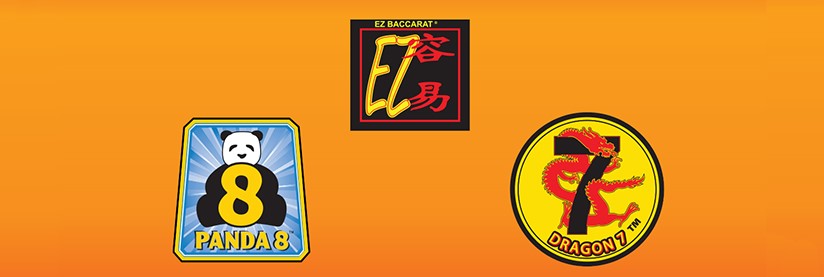 Logos for EZ Baccarat, Panda 8 baccarat, and Dragon 7 baccarat.
