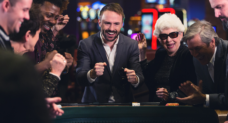 A group of people playing table games