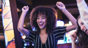 A woman celebrating her win