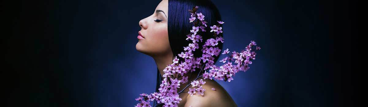 Woman with purple flowers