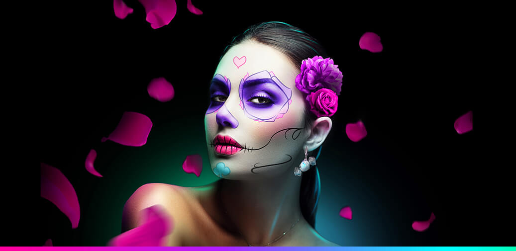 A woman wearing sugar skull makeup