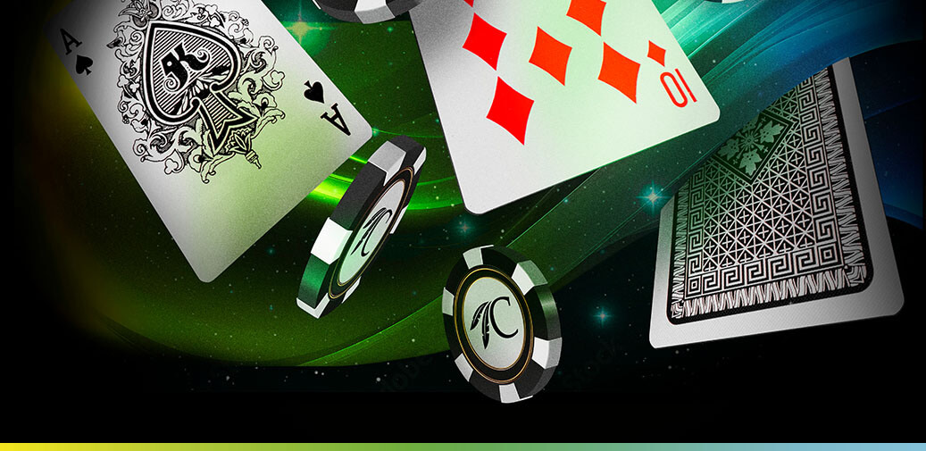 Play cards and casino chips falling