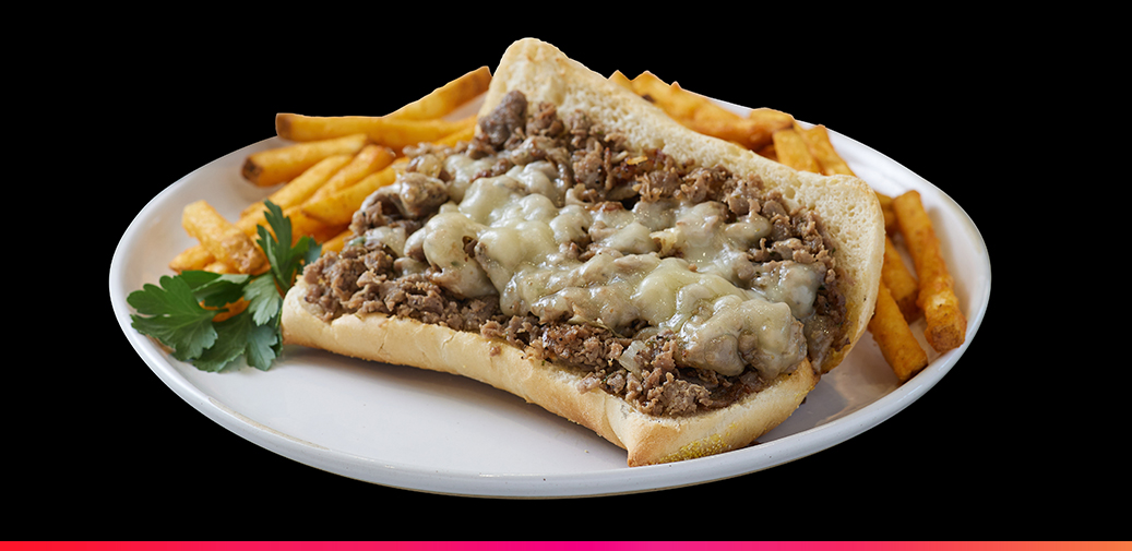 Philly cheesesteak with a side of fries