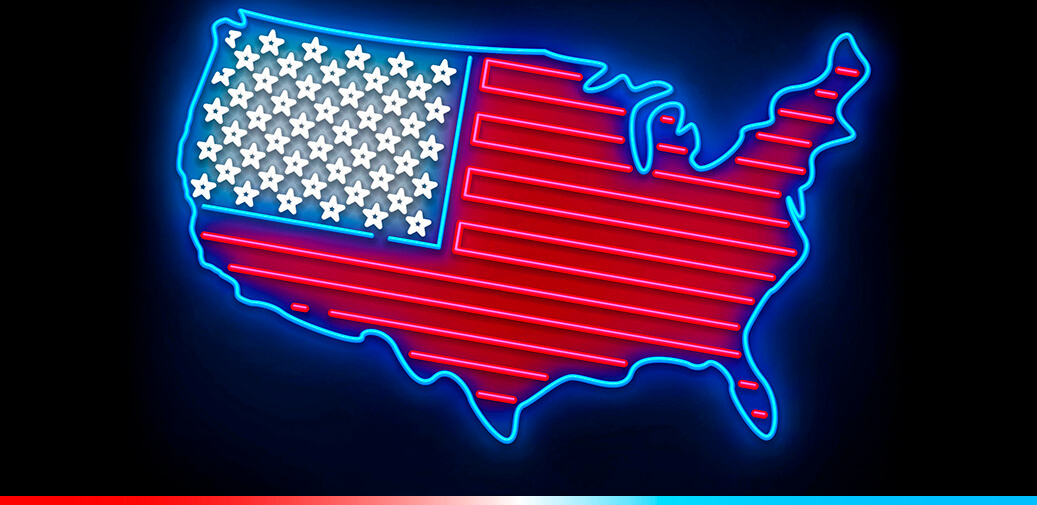 The American flag in the shape of the USA
