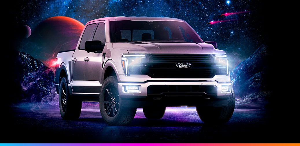 A silver Ford F-150 in space