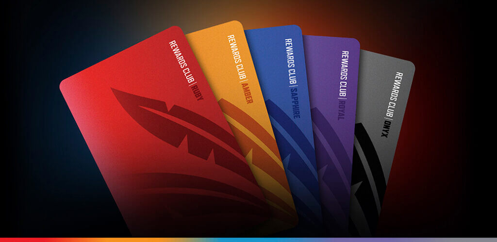 All rewards club cards lined up