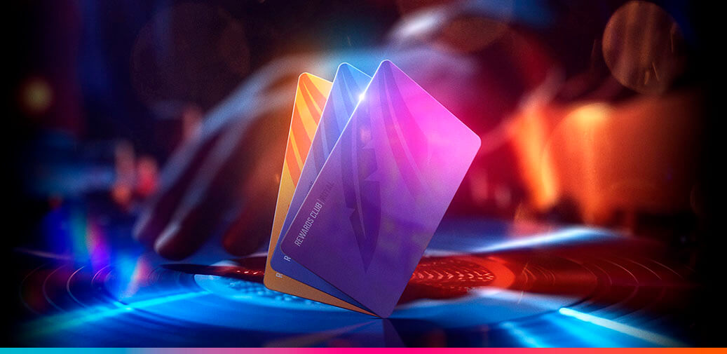 Rewards club cards on a DJ record