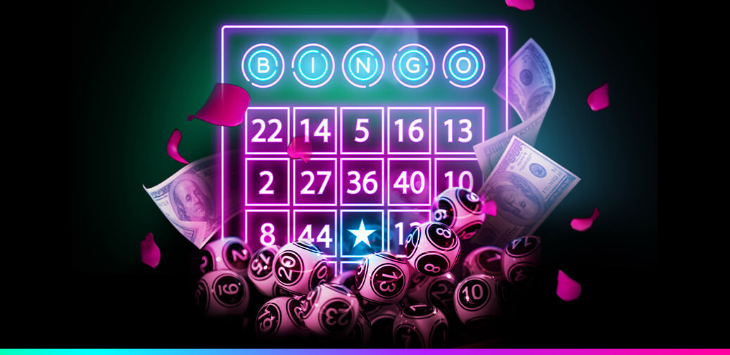 L.E.D Bingo card with purple bingo balls