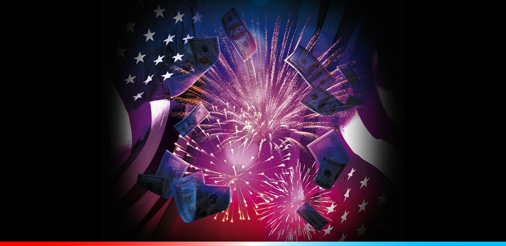 American flag with fireworks