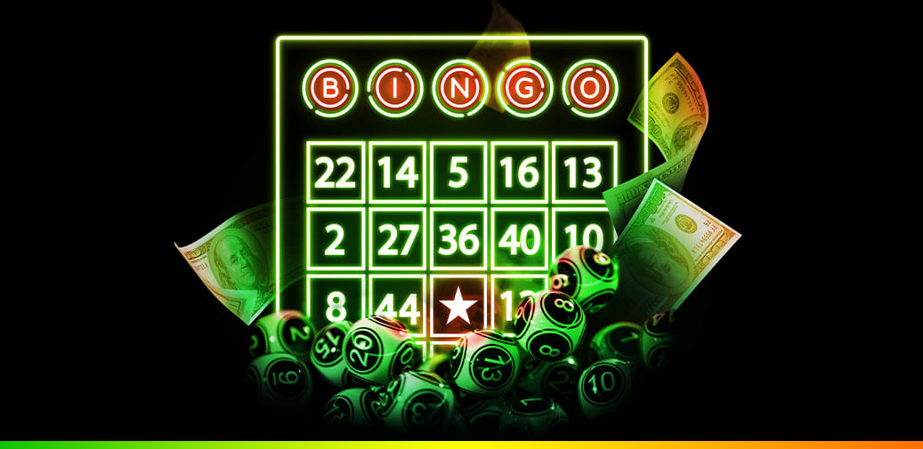 L.E.D Bingo card with green bingo balls