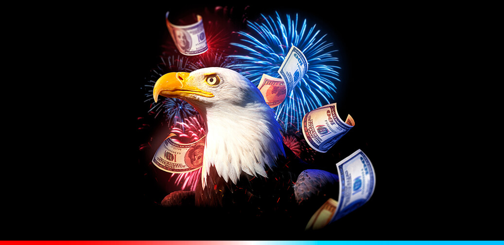 eagle with fireworks and cash
