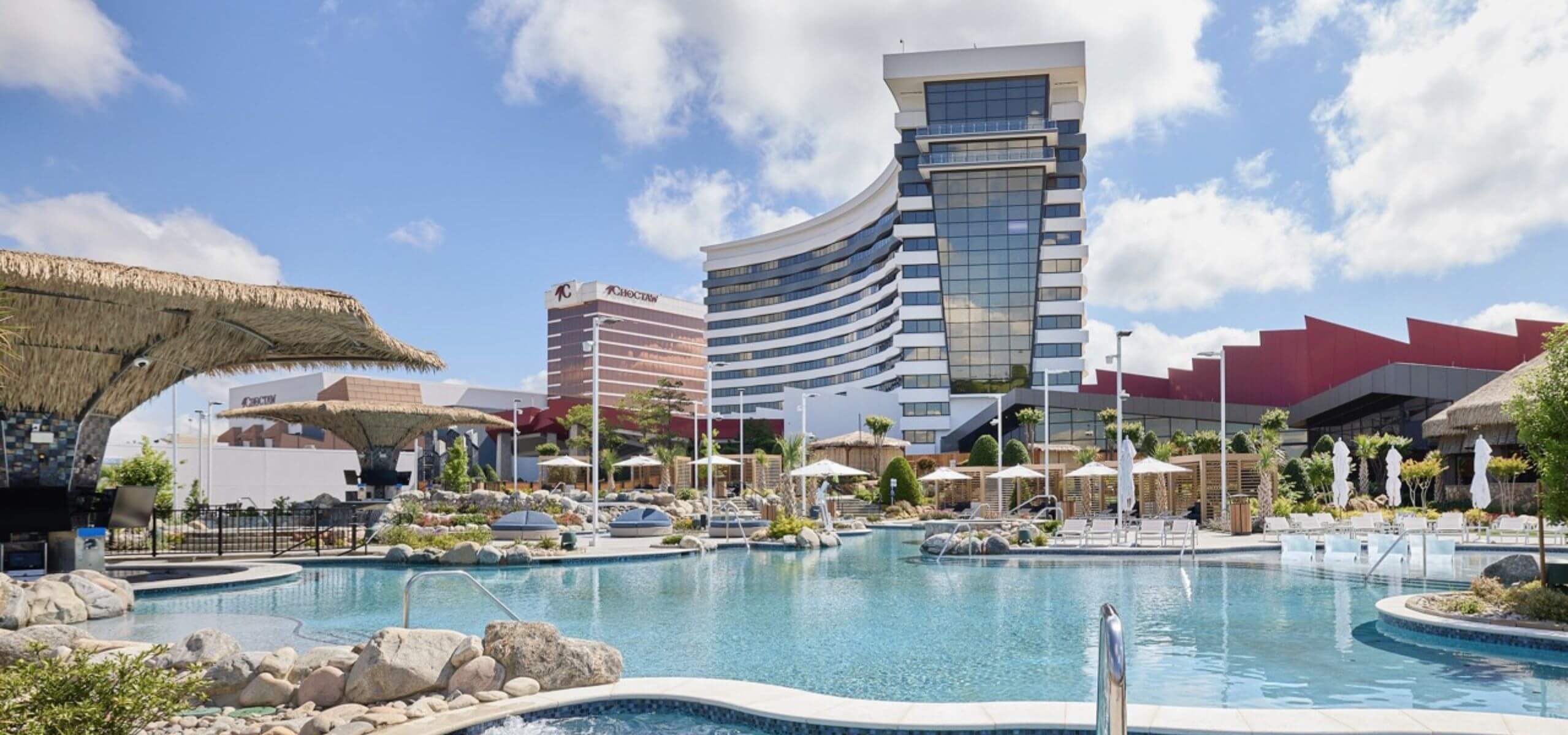 Oasis pool with cabanas and casino
