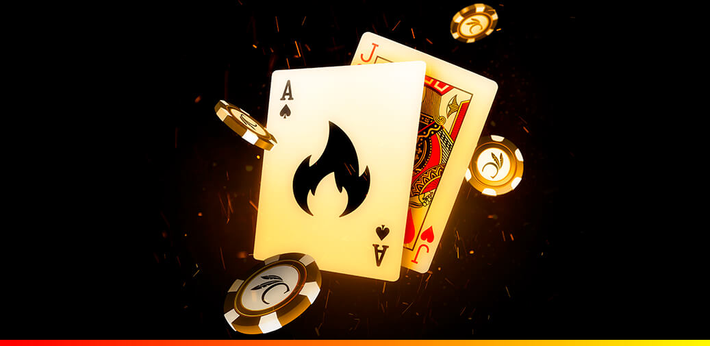 playing cards with table game chips falling around it