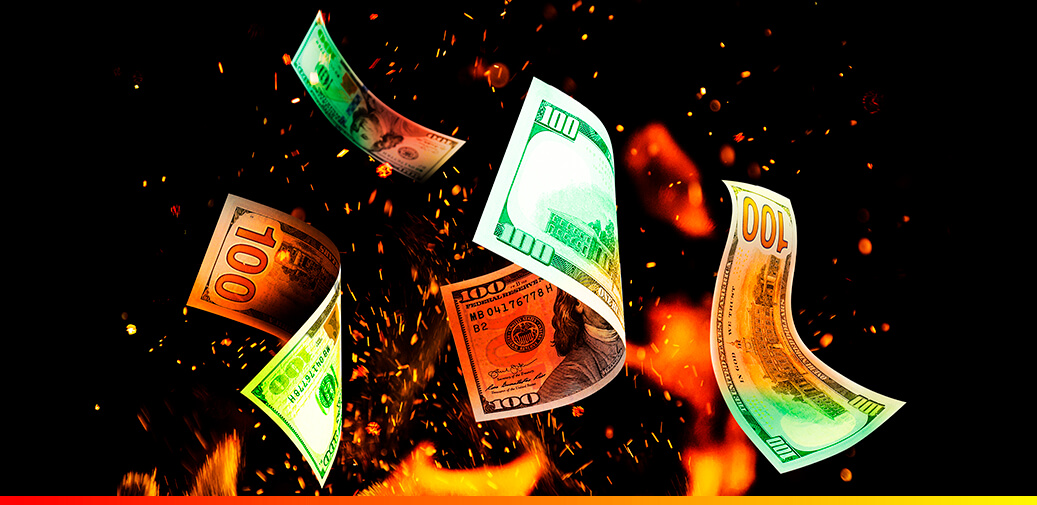 Floating money on fire