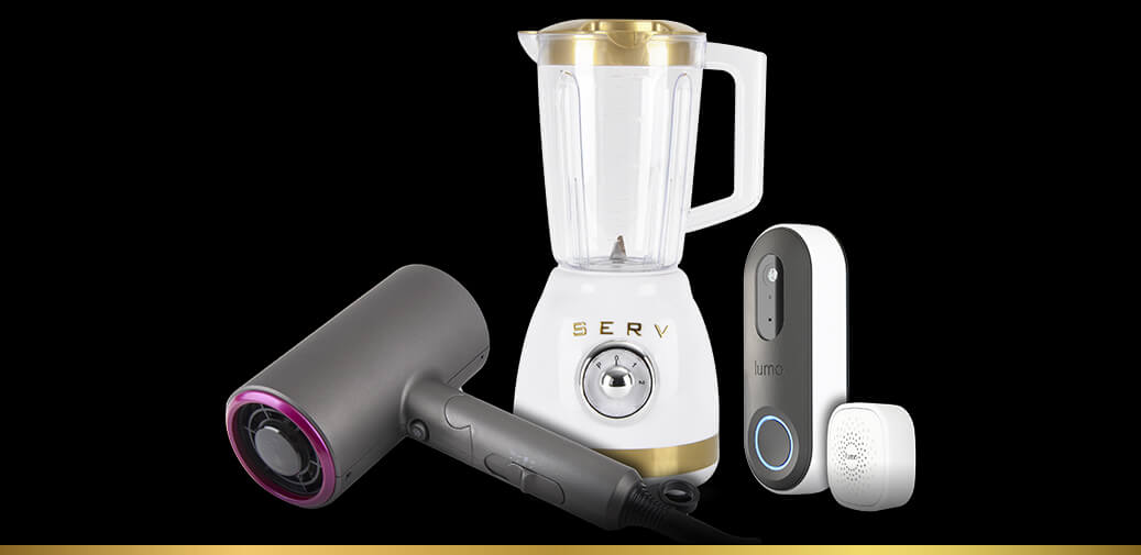 Hair dryer, blender, and door camera