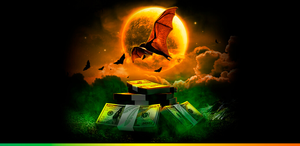 Bat flying in front of the moon