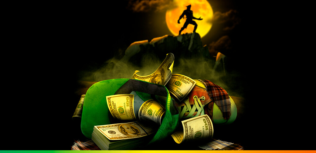A shoe and a hat with money on it
