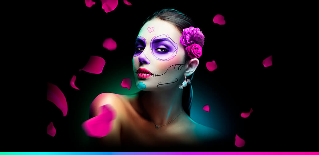 A woman wearing sugar skull makeup