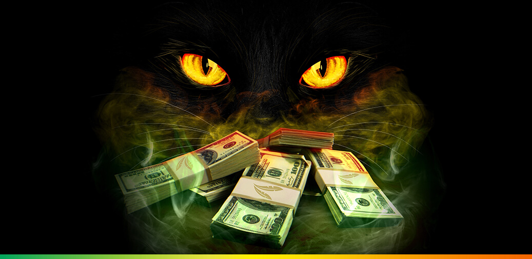 Monster eyes looking over money