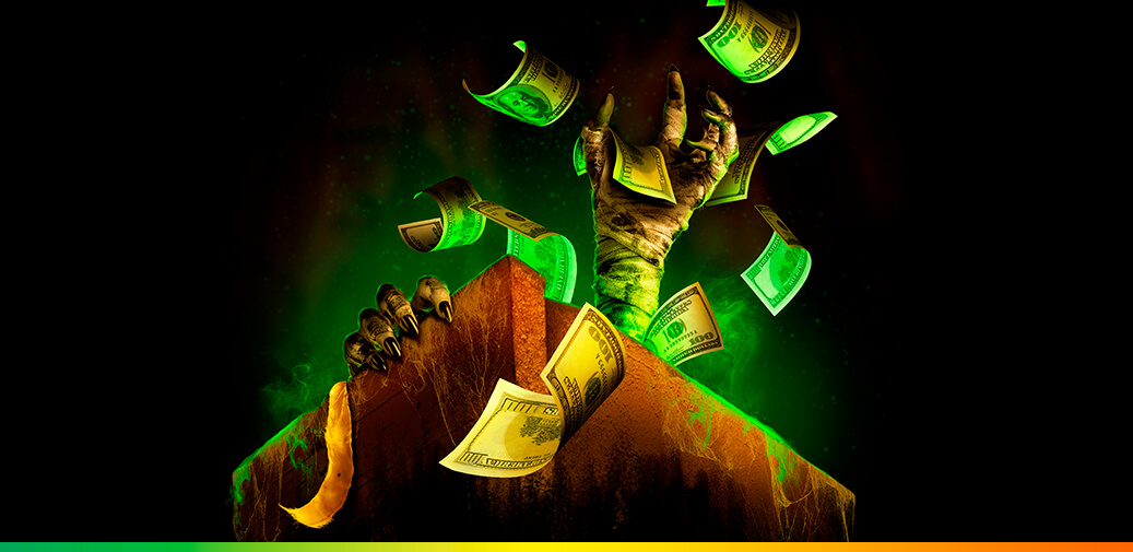 A mummy reaching for cash