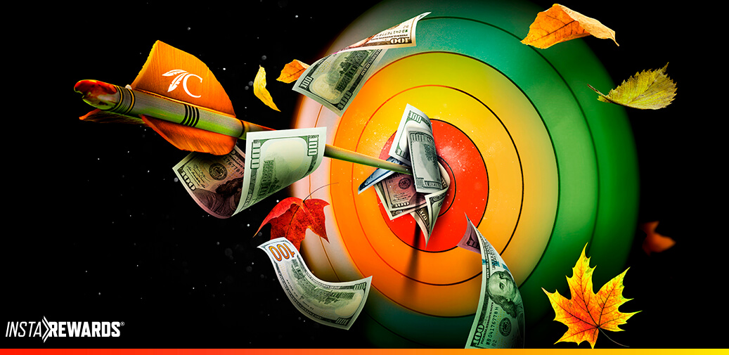 Arrow hitting a bullseye surrounded by money