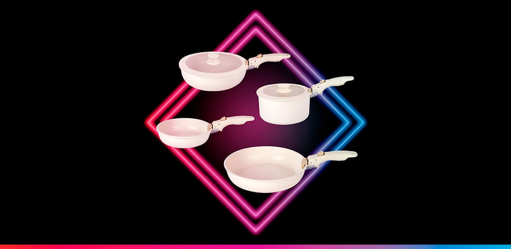 Four white pots and pans