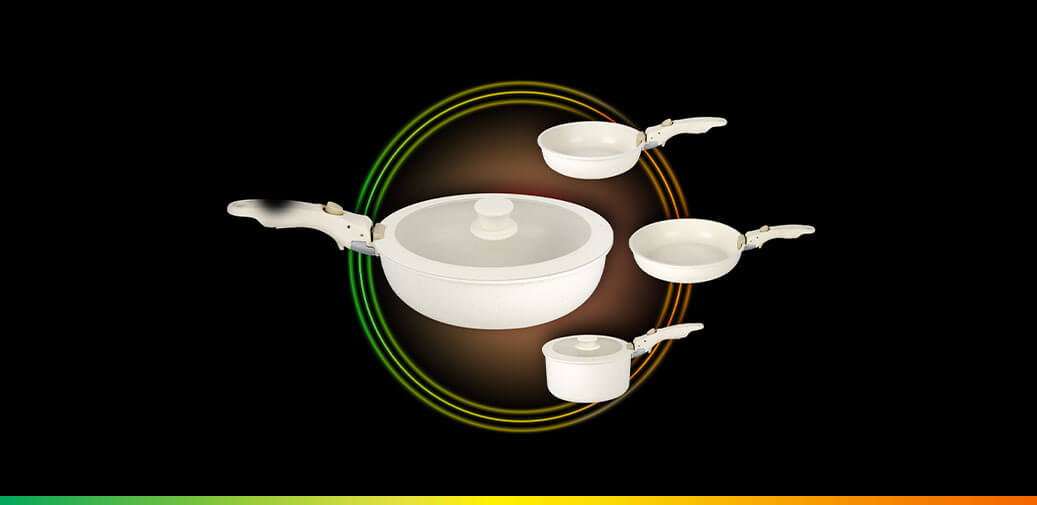 White pan set with detachable handles