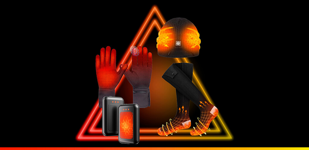 Warming gloves, hat, and socks and electric pocket warmer