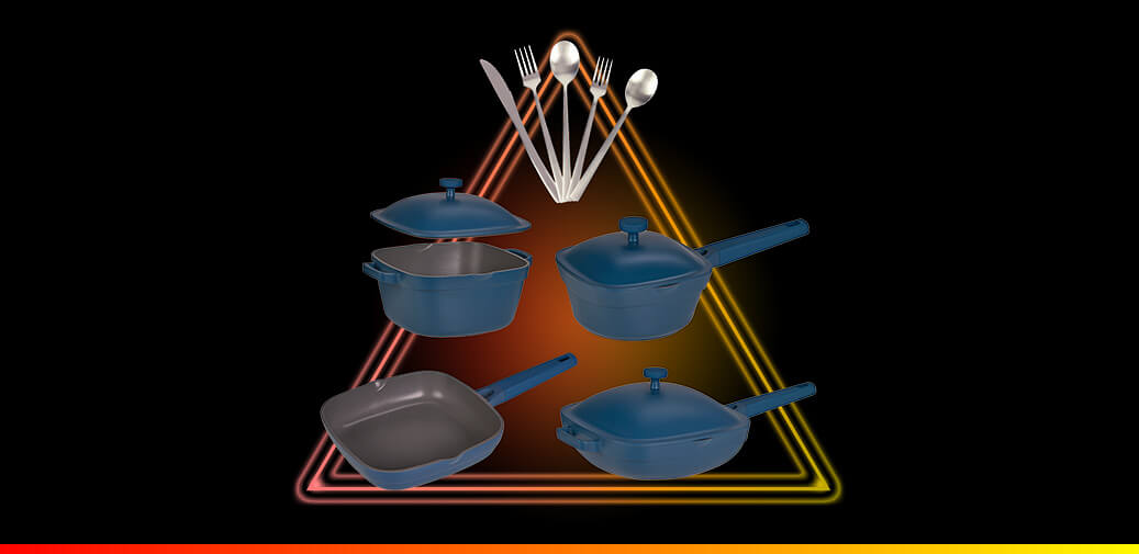 Navy blue pots and silverware