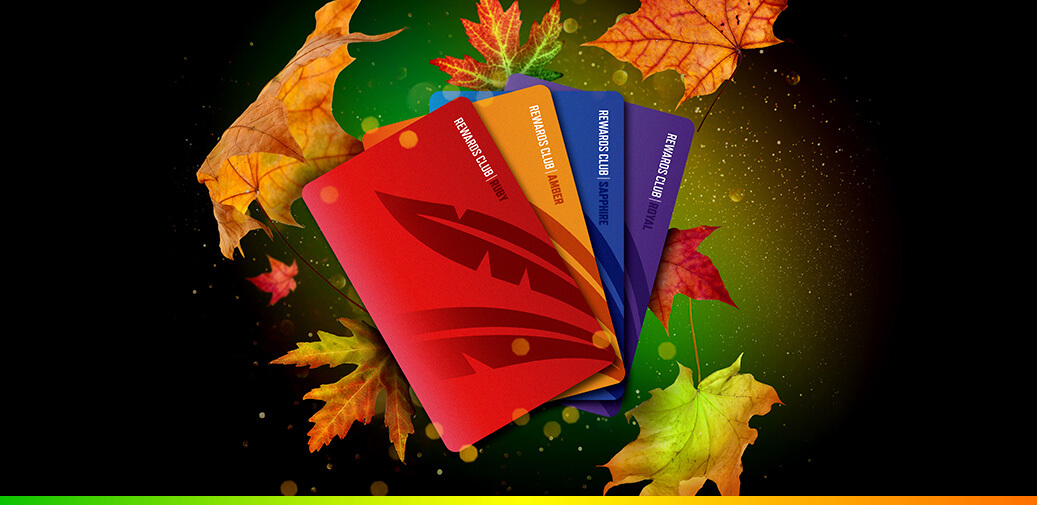 Picture of Rewards Club Cards and falling leaves