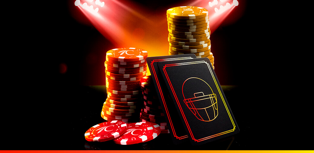 Table games chips with a card with a football helmet on it