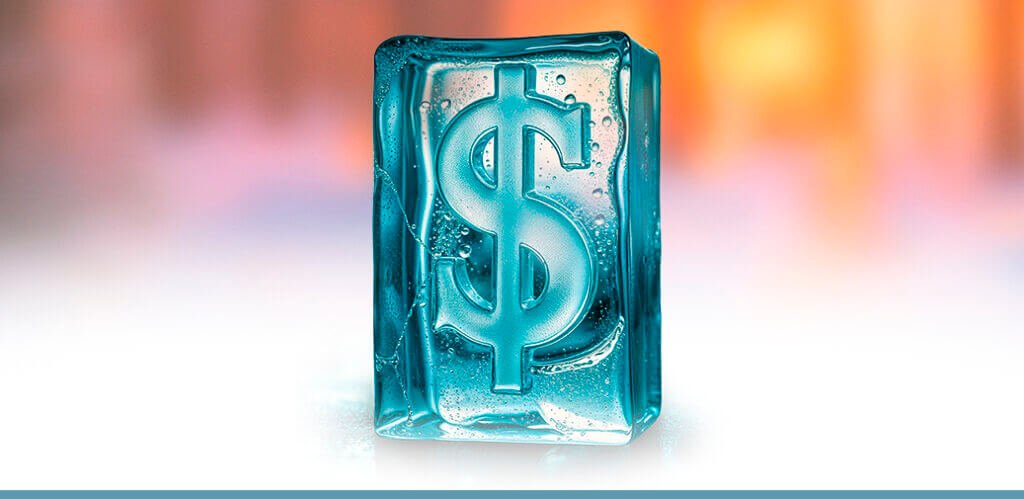 Ice cube with a dollar sign on it