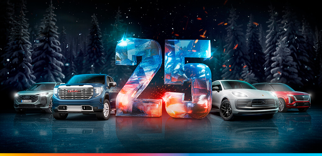 The number 25 in between a truck and cars