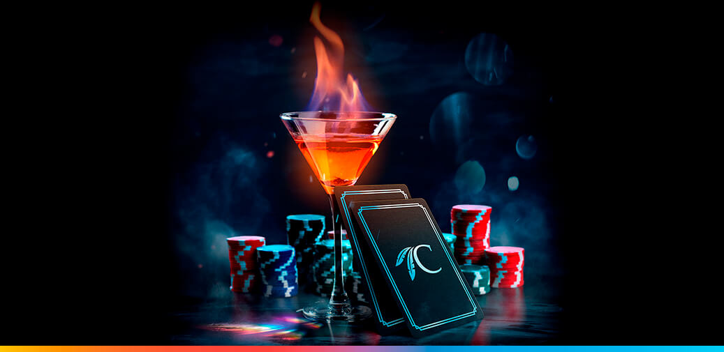 Choctaw Cards with casino chips and a drink