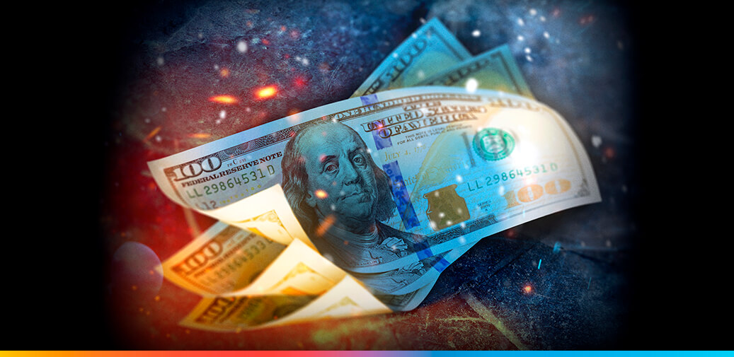 Frozen hundred dollar bills