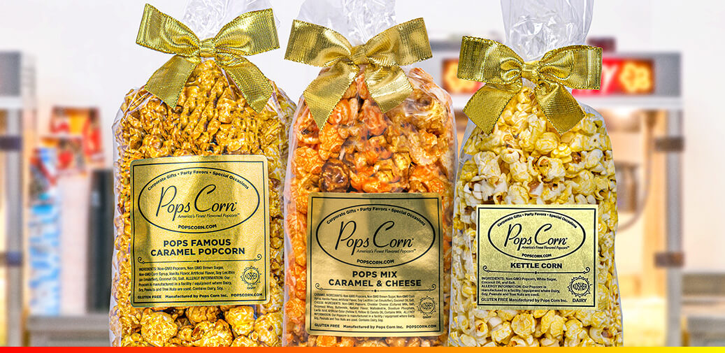 Three bags of different flavored popcorn