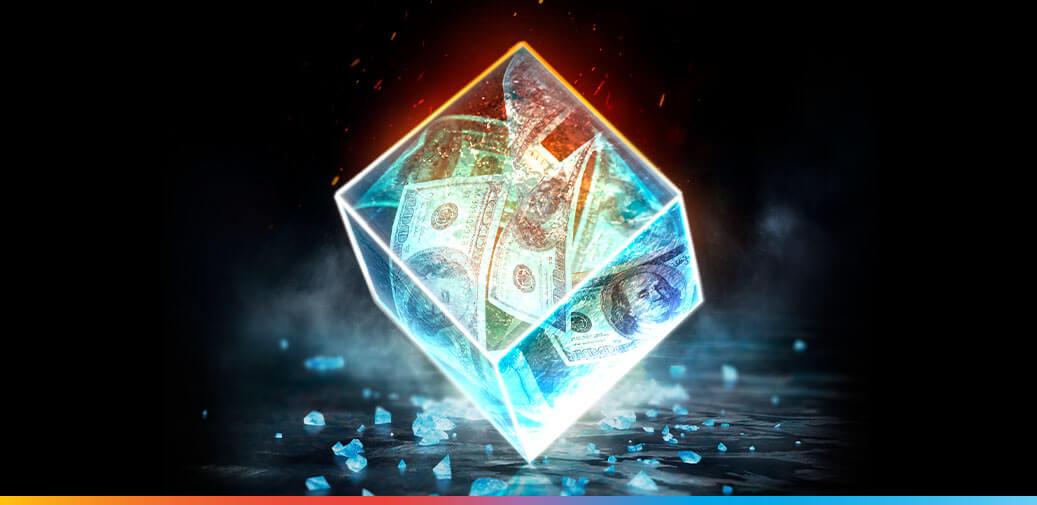 Ice cube filled with money