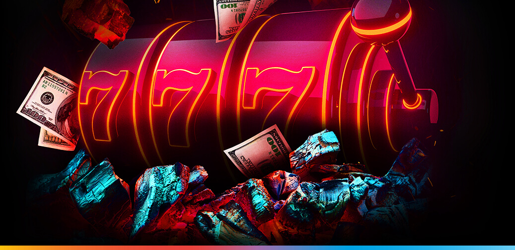 Triple 7 reel surrounded by 100 dollar bills