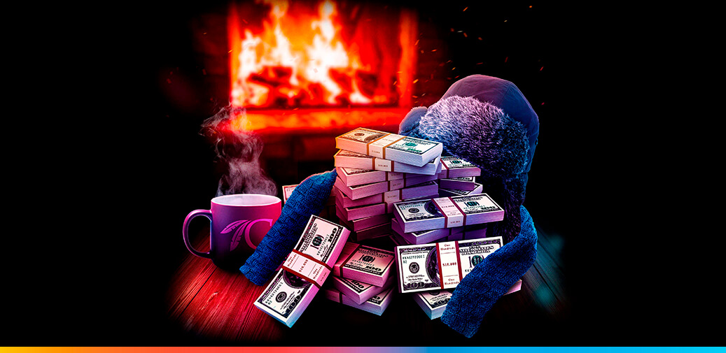 Stacks of money under a winter hat