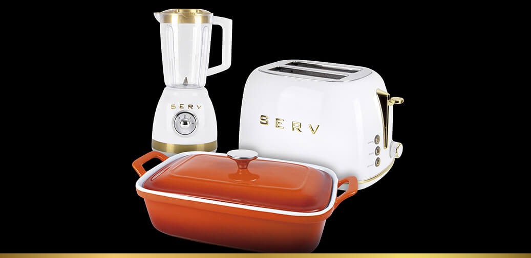 Image of a blender, toaster, and casserole dish
