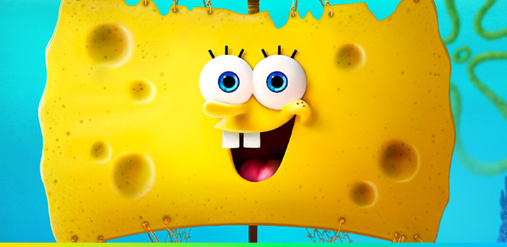 Spongebob in the shape of a pirate flag