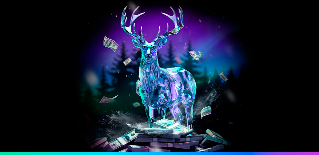 Ice shaped as a deer standing on money