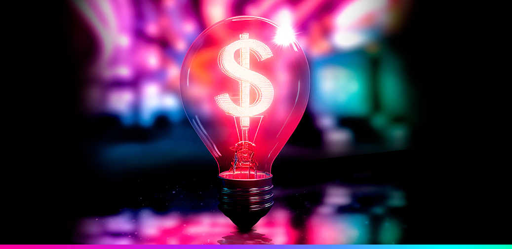 Pink lightbulb with a dollar sign in the middle