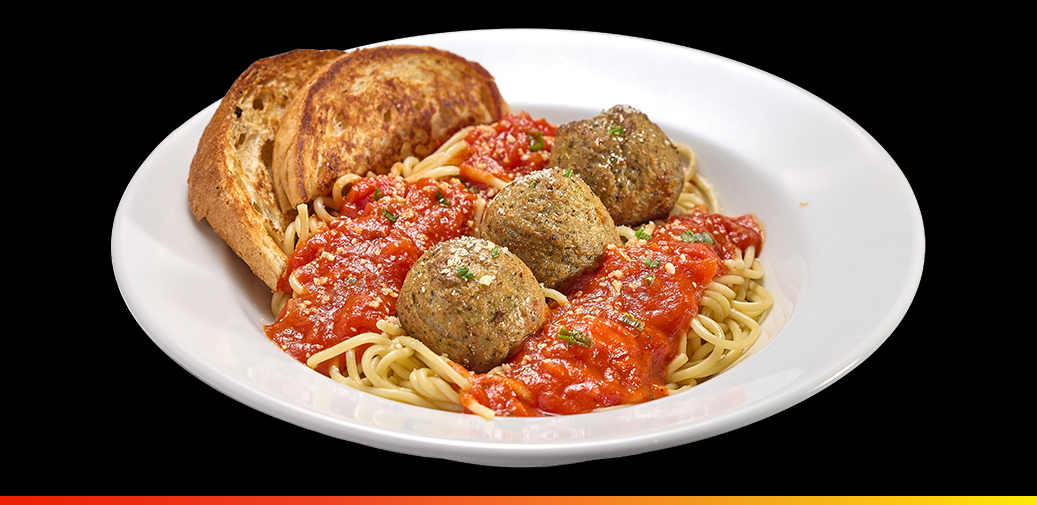 A plate of spaghetti and meatballs