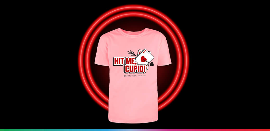 Image of a pink shirt that says "Hit Me Cupid"