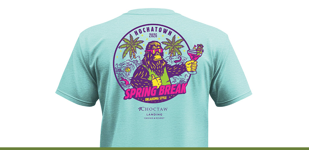 Image of a light blue shirt with bigfoot on it that says "Spring Break"