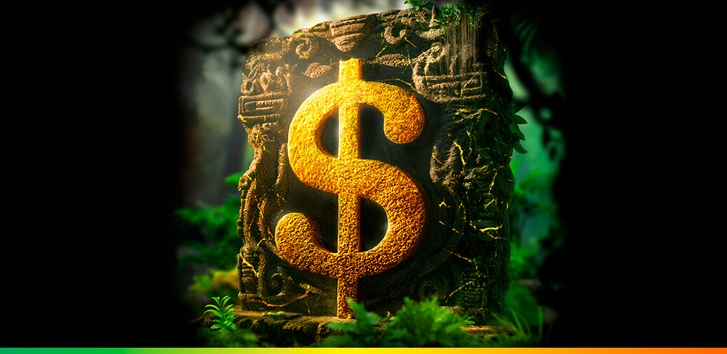 Ancient stone with a dollar sign on it