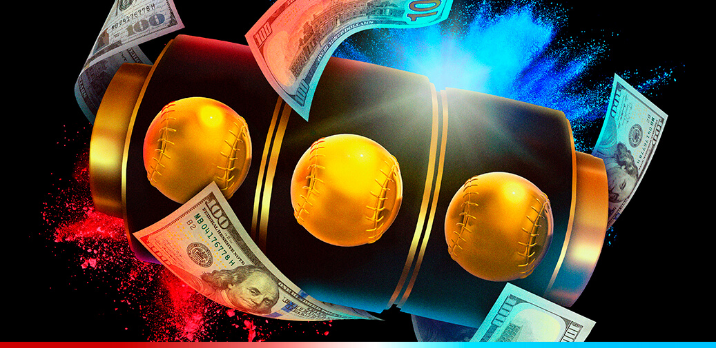 Slot reel with gold baseballs on it
