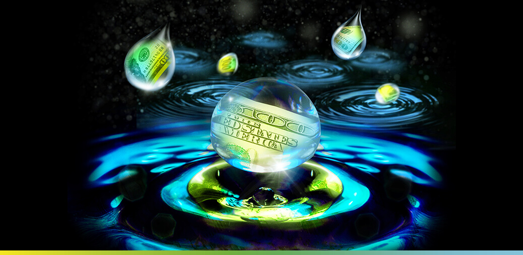 Raindrop with an image of the 100 dollar bill