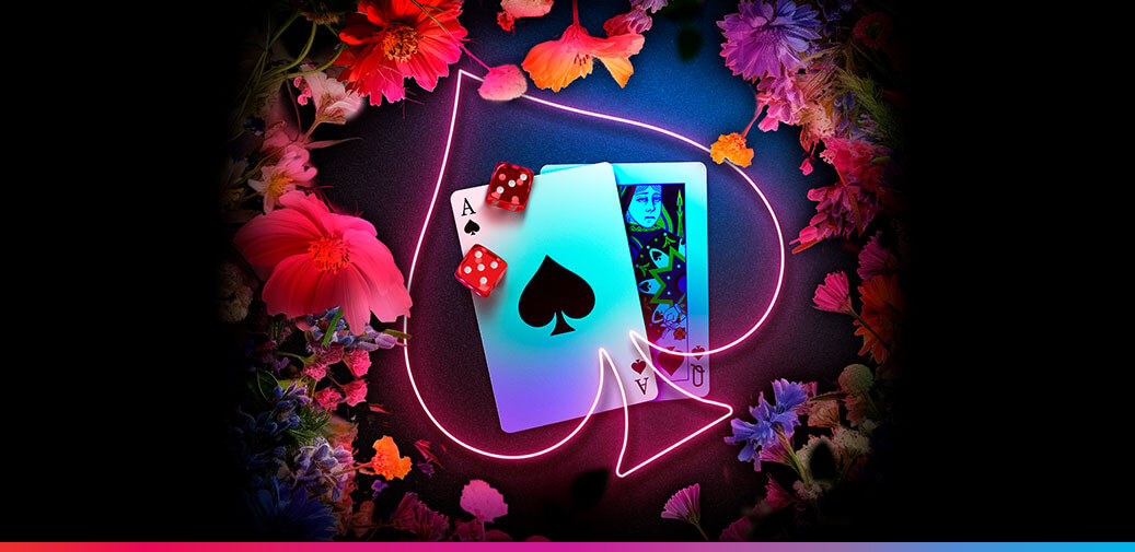 Playing cards surrounded by flowers